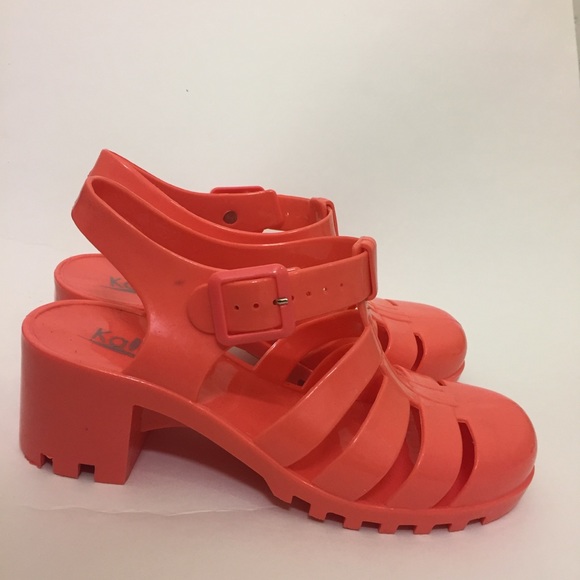 Kalli Coral Chunky Jelly Heels Size 8 - Picture 3 of 8